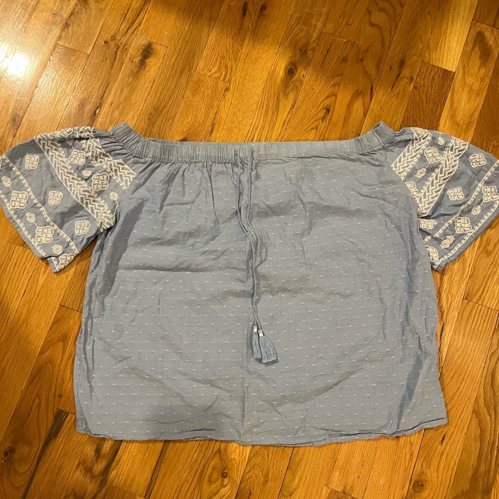 OLD NAVY Blue Off-Shoulder Top with Embroidered Sleeves